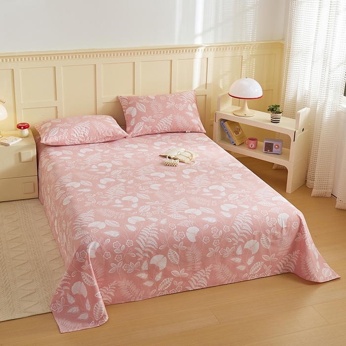 91家纺网 家纺一手货源 找家纺 青泽家纺 2025年新款老粗布床单原棉三枚缎卡老粗布凉席三件套亚麻棉麻床单枕套 叶落