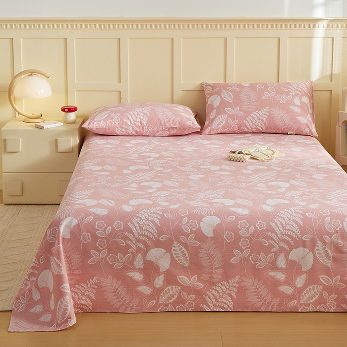 91家纺网 家纺一手货源 找家纺 青泽家纺 2025年新款老粗布床单原棉三枚缎卡老粗布凉席三件套亚麻棉麻床单枕套 叶落