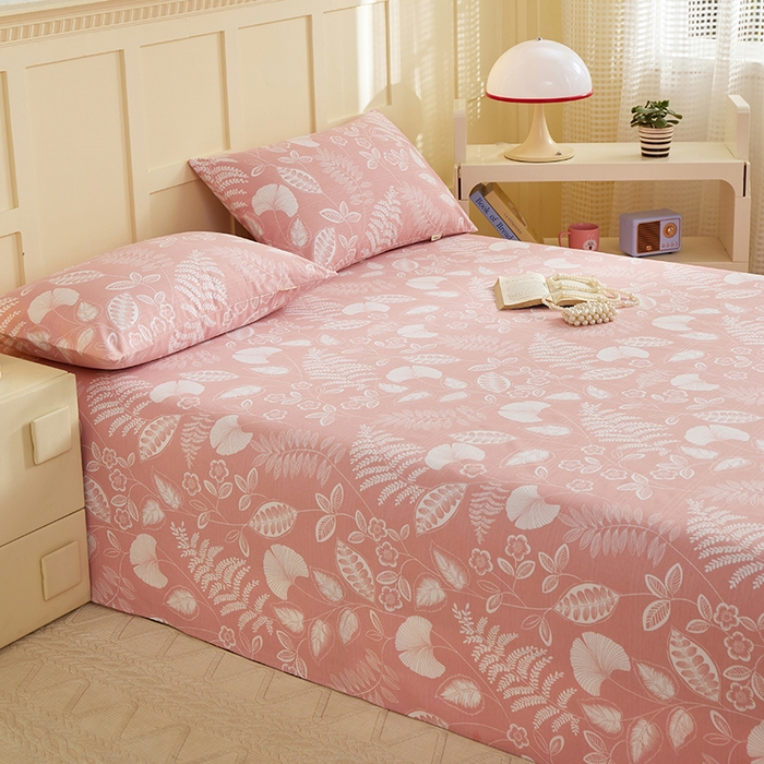 91家纺网 家纺一手货源 找家纺 青泽家纺 2025年新款老粗布床单原棉三枚缎卡老粗布凉席三件套亚麻棉麻床单枕套 叶落