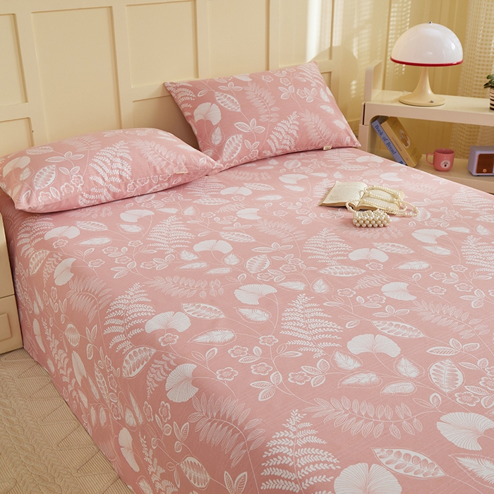 91家纺网 家纺一手货源 找家纺 青泽家纺 2025年新款老粗布床单原棉三枚缎卡老粗布凉席三件套亚麻棉麻床单枕套 叶落