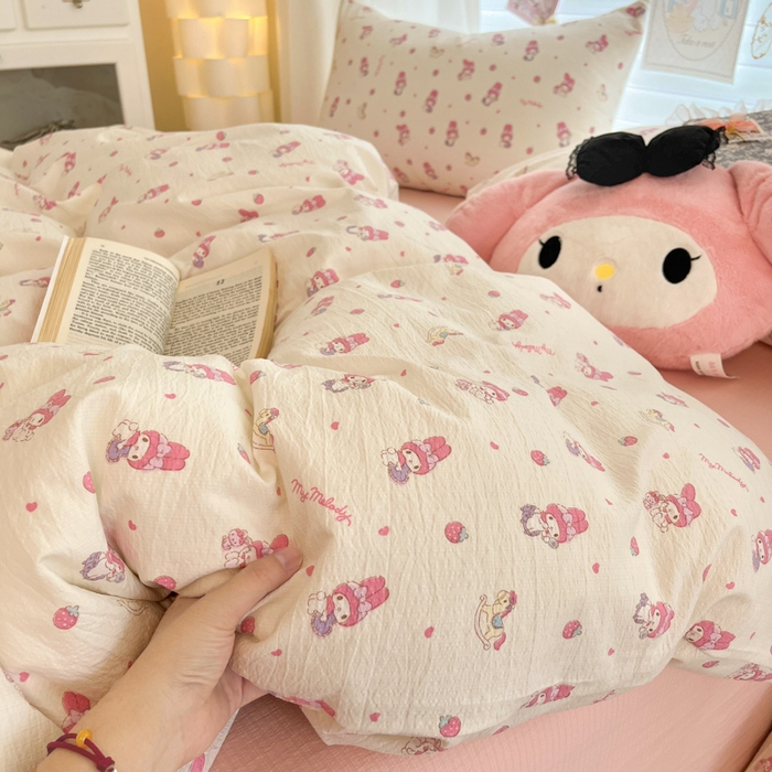 91家纺网 家纺一手货源 找家纺 （总）海岛哥哥 2025新款高克重（110克）云感提花皱皱纱正版三丽鸥四件套系列