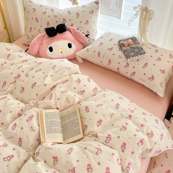 91家纺网 家纺一手货源 找家纺 （总）海岛哥哥 2025新款高克重（110克）云感提花皱皱纱正版三丽鸥四件套系列