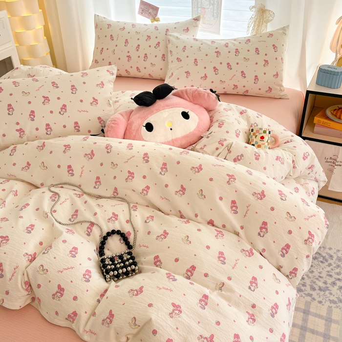 91家纺网 家纺一手货源 找家纺 （总）海岛哥哥 2025新款高克重（110克）云感提花皱皱纱正版三丽鸥四件套系列