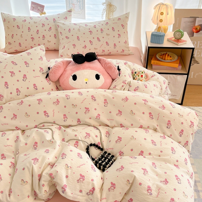 91家纺网 家纺一手货源 找家纺 （总）海岛哥哥 2025新款高克重（110克）云感提花皱皱纱正版三丽鸥四件套系列