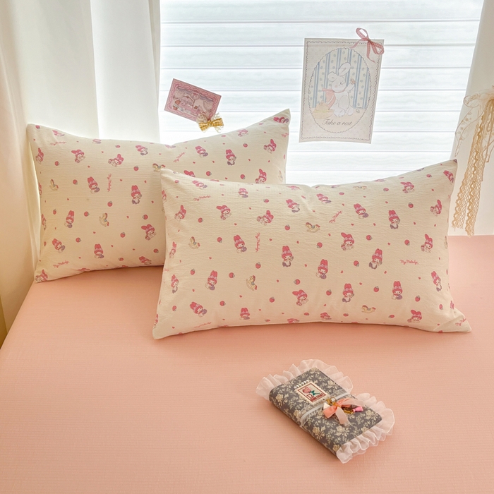 91家纺网 家纺一手货源 找家纺 （总）海岛哥哥 2025新款高克重（110克）云感提花皱皱纱正版三丽鸥四件套系列