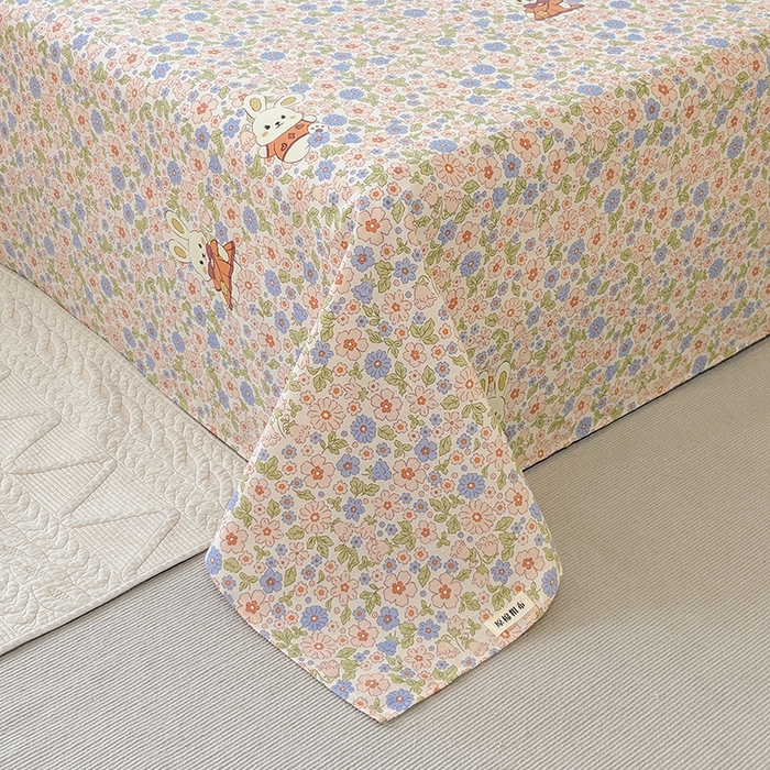 91家纺网 家纺一手货源 找家纺 青泽家纺 2025年新款老粗布床单原棉三枚缎卡老粗布凉席三件套亚麻棉麻床单枕套 繁花兔宝