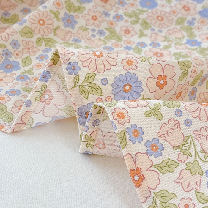 91家纺网 家纺一手货源 找家纺 青泽家纺 2025年新款老粗布床单原棉三枚缎卡老粗布凉席三件套亚麻棉麻床单枕套 繁花兔宝