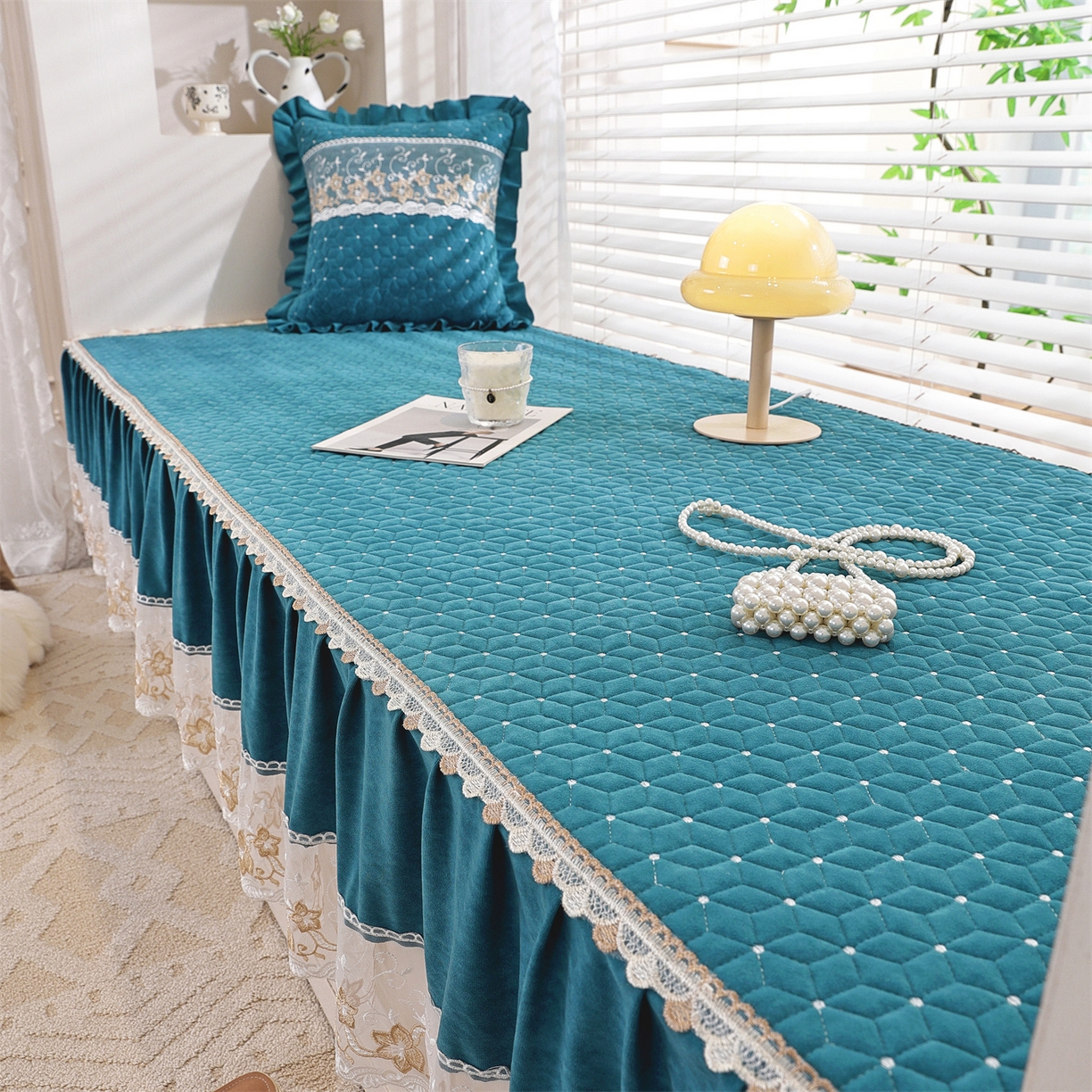 91家纺网 家纺一手货源 找家纺 共鸣沙发垫 2025新款羊毛尼飘窗垫 羊毛尼绿色