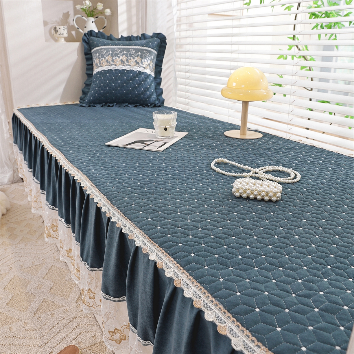 91家纺网 家纺一手货源 找家纺 共鸣沙发垫 2025新款羊毛尼飘窗垫 羊毛尼蓝色