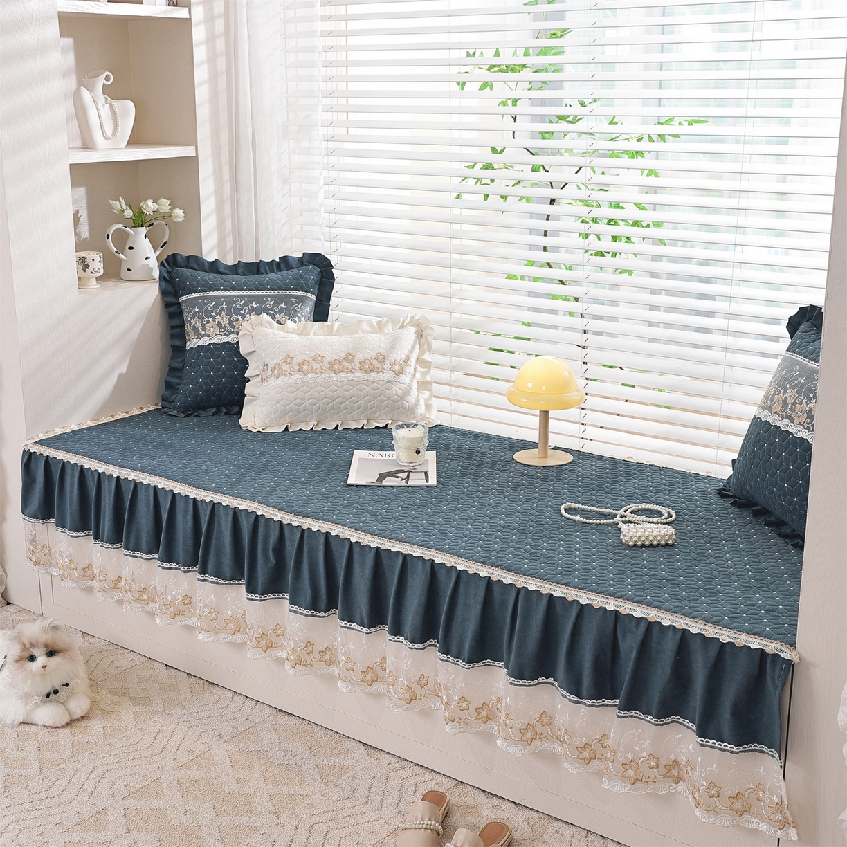 共鸣沙发垫 2025新款羊毛尼飘窗垫 羊毛尼蓝色