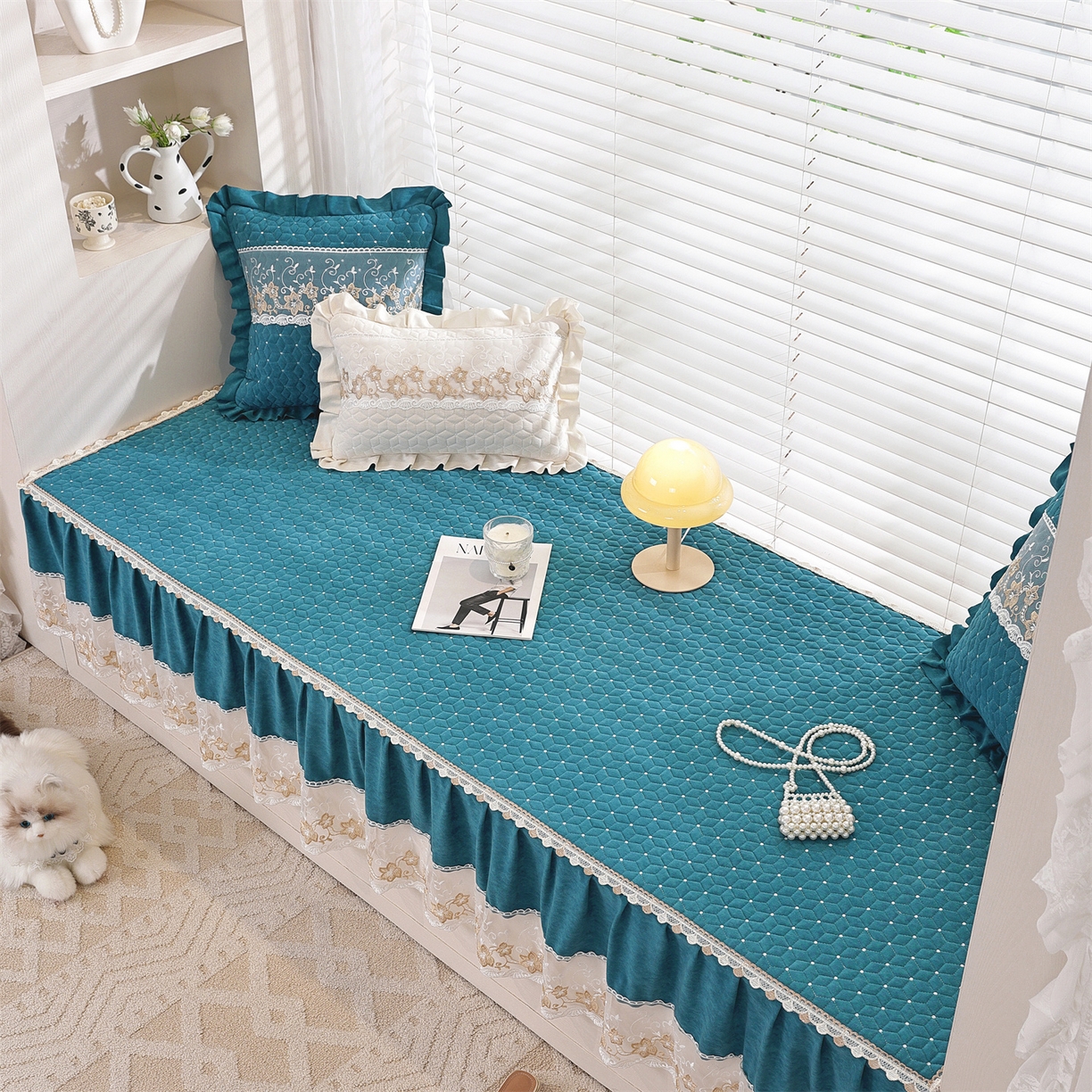 91家纺网 家纺一手货源 找家纺 共鸣沙发垫 2025新款羊毛尼飘窗垫 羊毛尼绿色