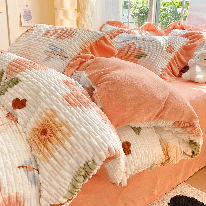 摩妮卡 2026新款提花豆豆绒卡通印花牛奶绒四件套 芬然