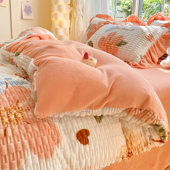 91家纺网 家纺一手货源 找家纺 摩妮卡 2026新款提花豆豆绒卡通印花牛奶绒四件套 芬然