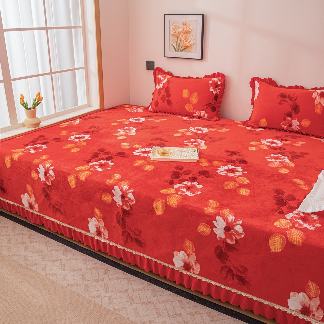 91家纺网 家纺一手货源 找家纺 手艺人家纺 2025新款宝宝绒复合牛奶绒炕盖 JHK61