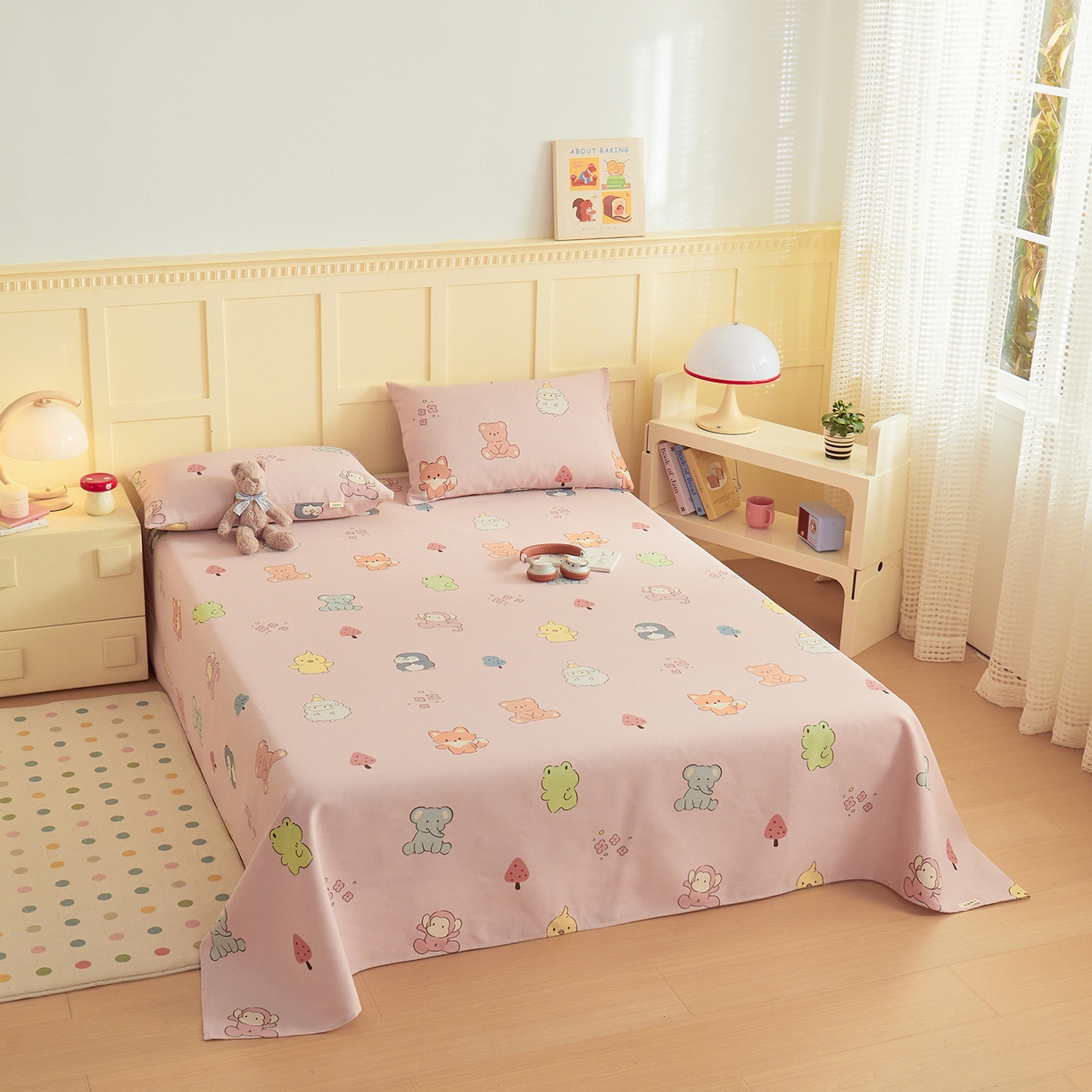 91家纺网 家纺一手货源 找家纺 青泽家纺 2025新款原棉标老粗布系列床单三件套 粉色乐园