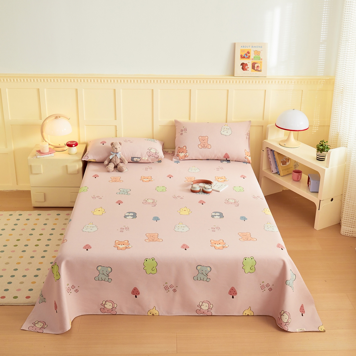 91家纺网 家纺一手货源 找家纺 青泽家纺 2025新款原棉标老粗布系列床单三件套 粉色乐园