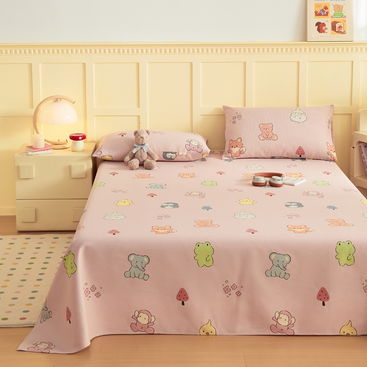 91家纺网 家纺一手货源 找家纺 青泽家纺 2025新款原棉标老粗布系列床单三件套 粉色乐园