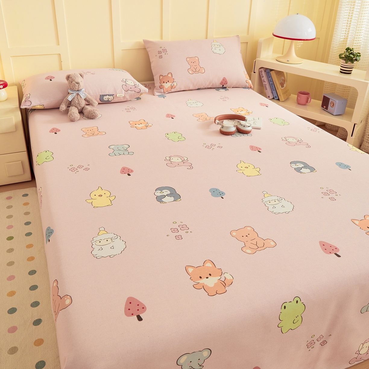 91家纺网 家纺一手货源 找家纺 青泽家纺 2025新款原棉标老粗布系列床单三件套 粉色乐园