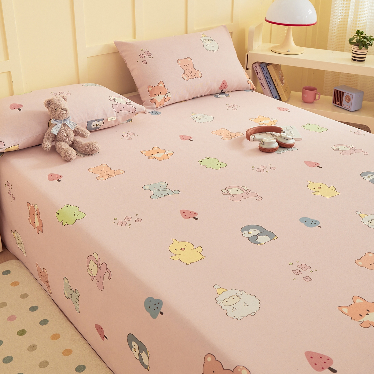 91家纺网 家纺一手货源 找家纺 青泽家纺 2025新款原棉标老粗布系列床单三件套 粉色乐园