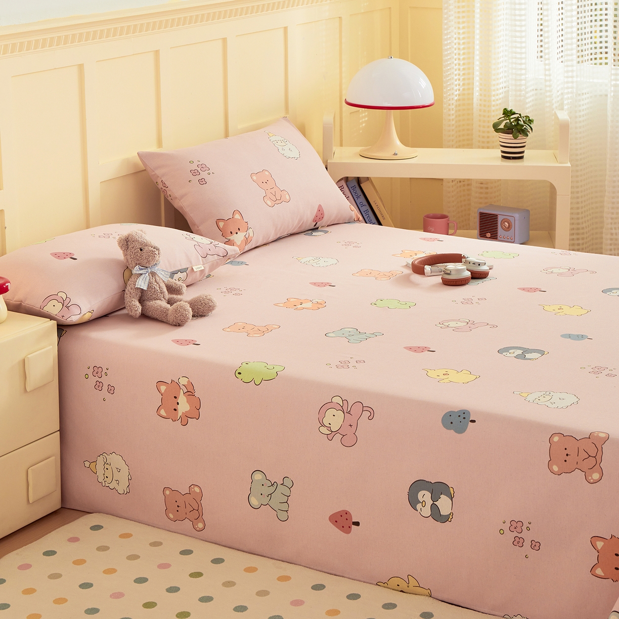 91家纺网 家纺一手货源 找家纺 青泽家纺 2025新款原棉标老粗布系列床单三件套 粉色乐园