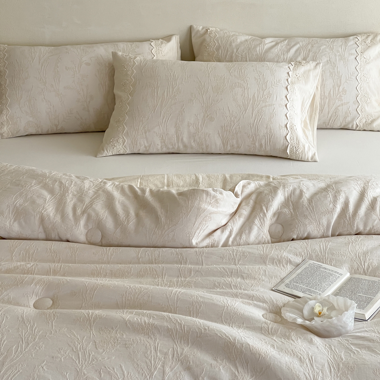 91家纺网 家纺一手货源 找家纺 一加一 2025新款亲肤柔软棉麻大提花大豆抗菌被子被芯 芙雪