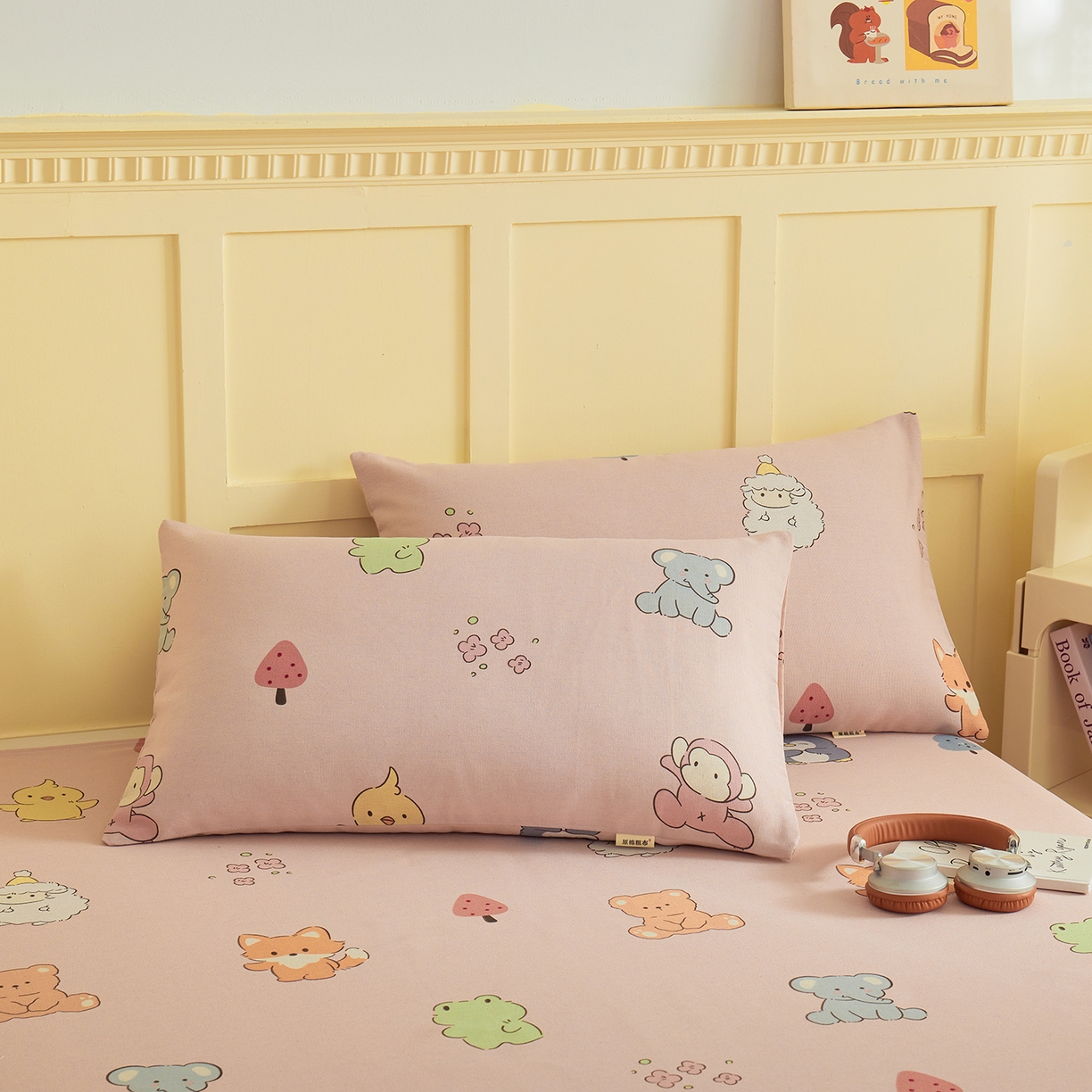 91家纺网 家纺一手货源 找家纺 青泽家纺 2025新款原棉标老粗布系列床单三件套 粉色乐园