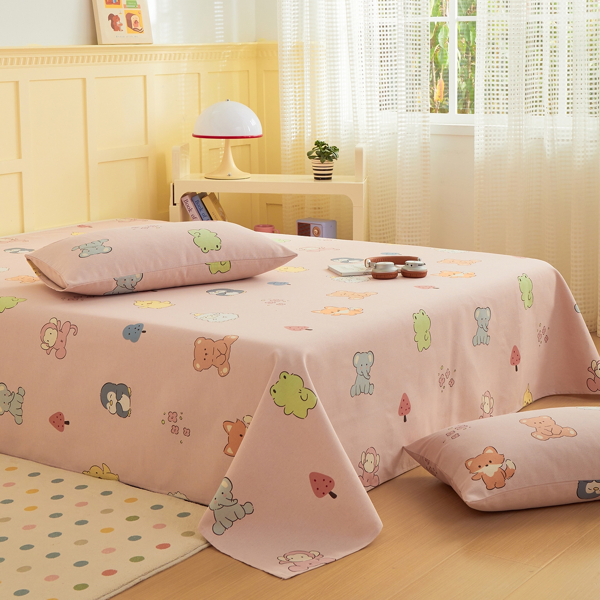 91家纺网 家纺一手货源 找家纺 青泽家纺 2025新款原棉标老粗布系列床单三件套 粉色乐园