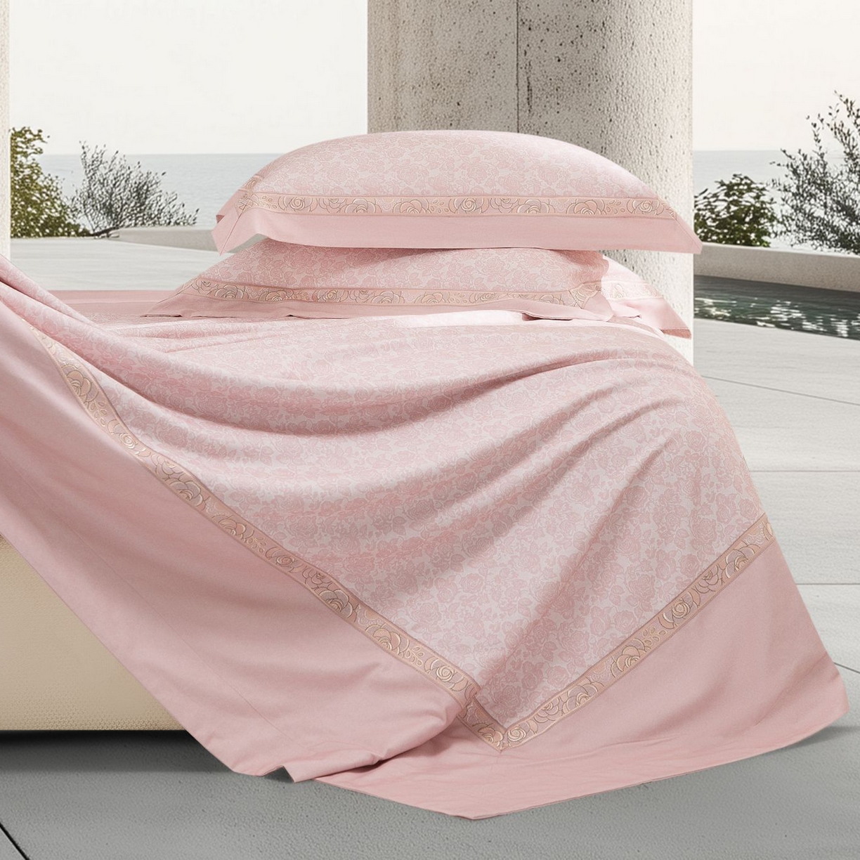 91家纺网 家纺一手货源 找家纺 高大尚婚庆馆 2025新款长绒棉磨毛四件套-玫瑰有约 玫瑰有约-樱花粉