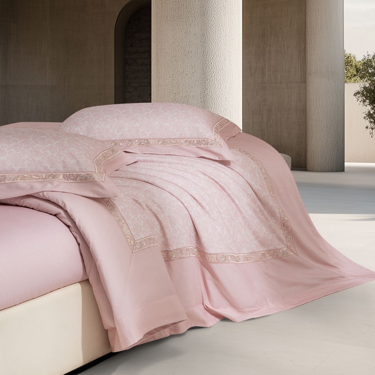 91家纺网 家纺一手货源 找家纺 高大尚婚庆馆 2025新款长绒棉磨毛四件套-玫瑰有约 玫瑰有约-樱花粉