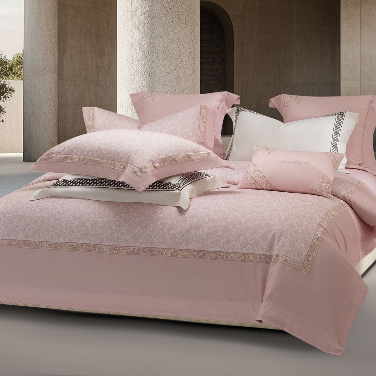 91家纺网 家纺一手货源 找家纺 高大尚婚庆馆 2025新款长绒棉磨毛四件套-玫瑰有约 玫瑰有约-樱花粉