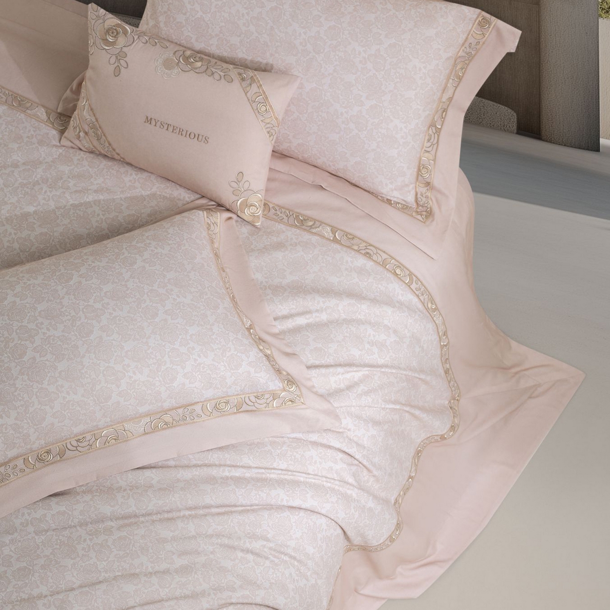 91家纺网 家纺一手货源 找家纺 高大尚婚庆馆 2025新款长绒棉磨毛四件套-玫瑰有约 玫瑰有约-卡其色