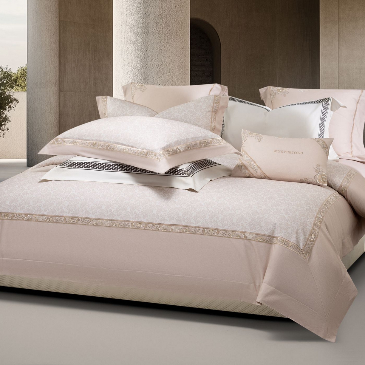 91家纺网 家纺一手货源 找家纺 高大尚婚庆馆 2025新款长绒棉磨毛四件套-玫瑰有约 玫瑰有约-卡其色