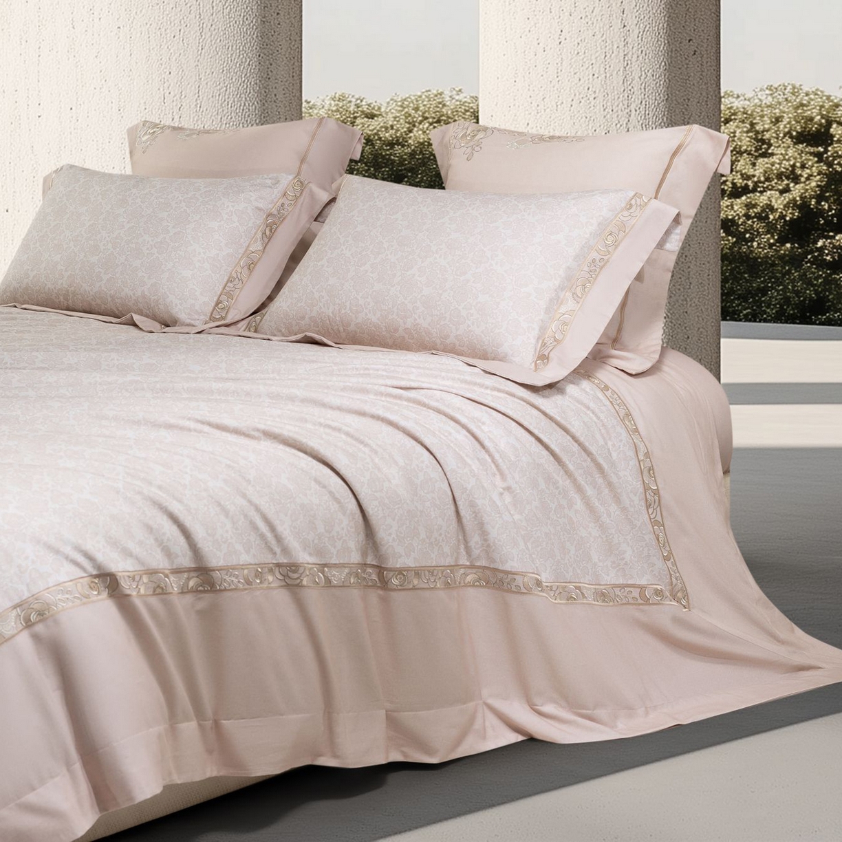 91家纺网 家纺一手货源 找家纺 高大尚婚庆馆 2025新款长绒棉磨毛四件套-玫瑰有约 玫瑰有约-卡其色