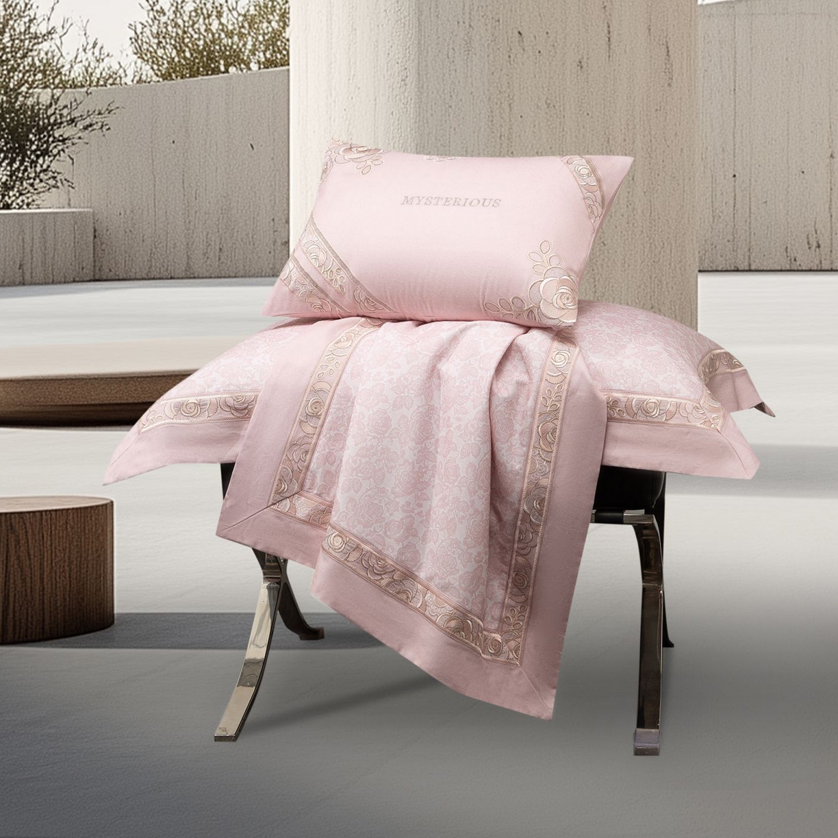 91家纺网 家纺一手货源 找家纺 高大尚婚庆馆 2025新款长绒棉磨毛四件套-玫瑰有约 玫瑰有约-樱花粉