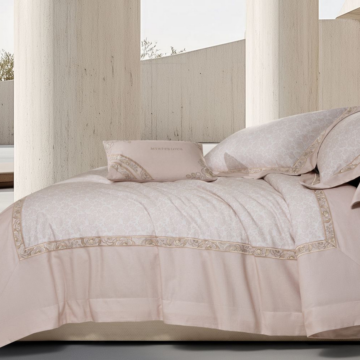 91家纺网 家纺一手货源 找家纺 高大尚婚庆馆 2025新款长绒棉磨毛四件套-玫瑰有约 玫瑰有约-卡其色