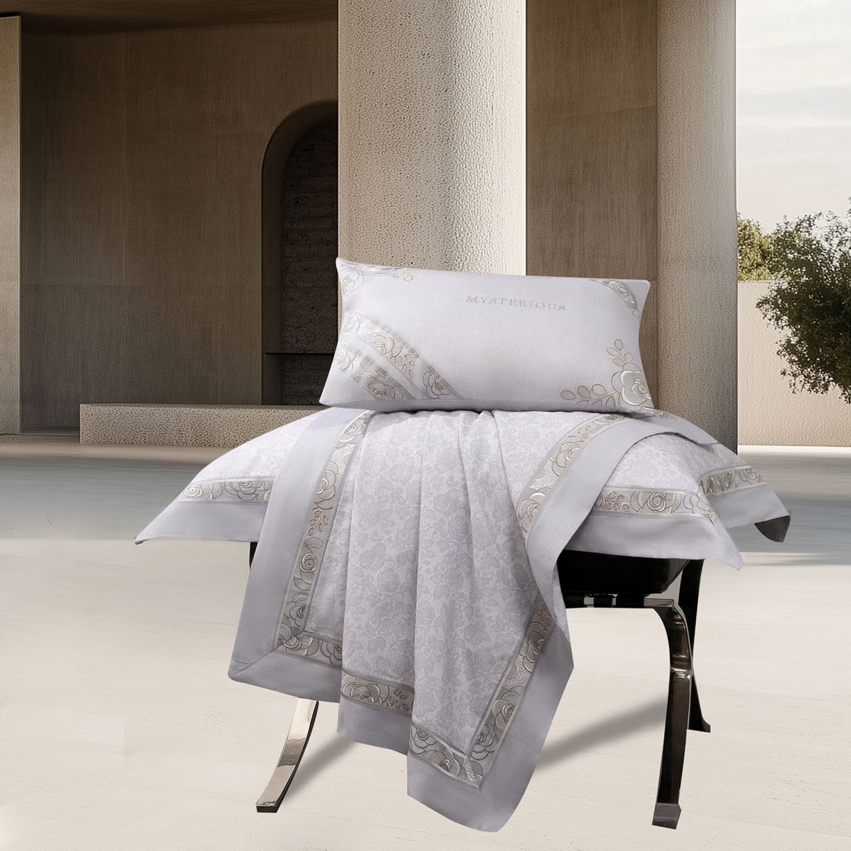 91家纺网 家纺一手货源 找家纺 高大尚婚庆馆 2025新款长绒棉磨毛四件套-玫瑰有约 玫瑰有约-绅士灰