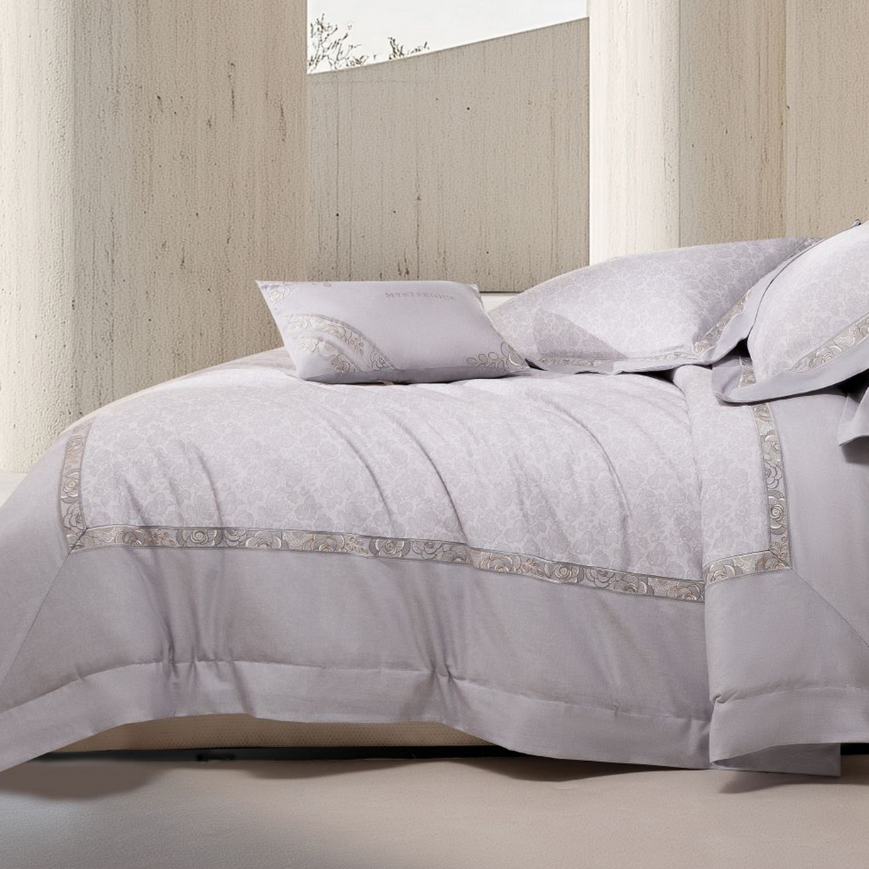 91家纺网 家纺一手货源 找家纺 高大尚婚庆馆 2025新款长绒棉磨毛四件套-玫瑰有约 玫瑰有约-绅士灰