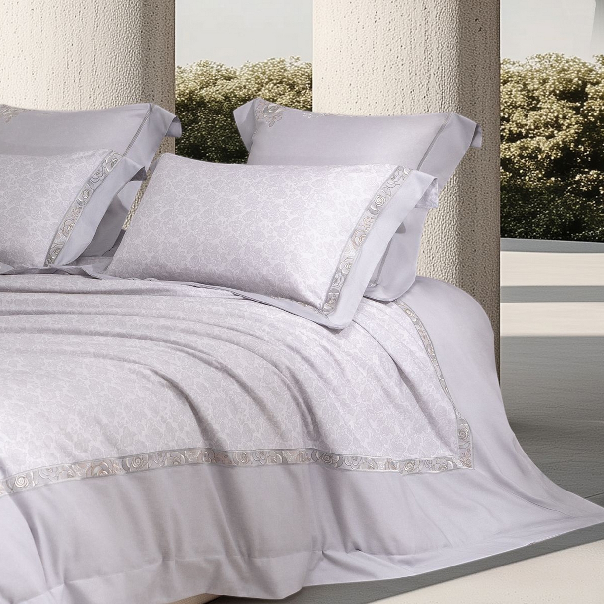 91家纺网 家纺一手货源 找家纺 高大尚婚庆馆 2025新款长绒棉磨毛四件套-玫瑰有约 玫瑰有约-绅士灰