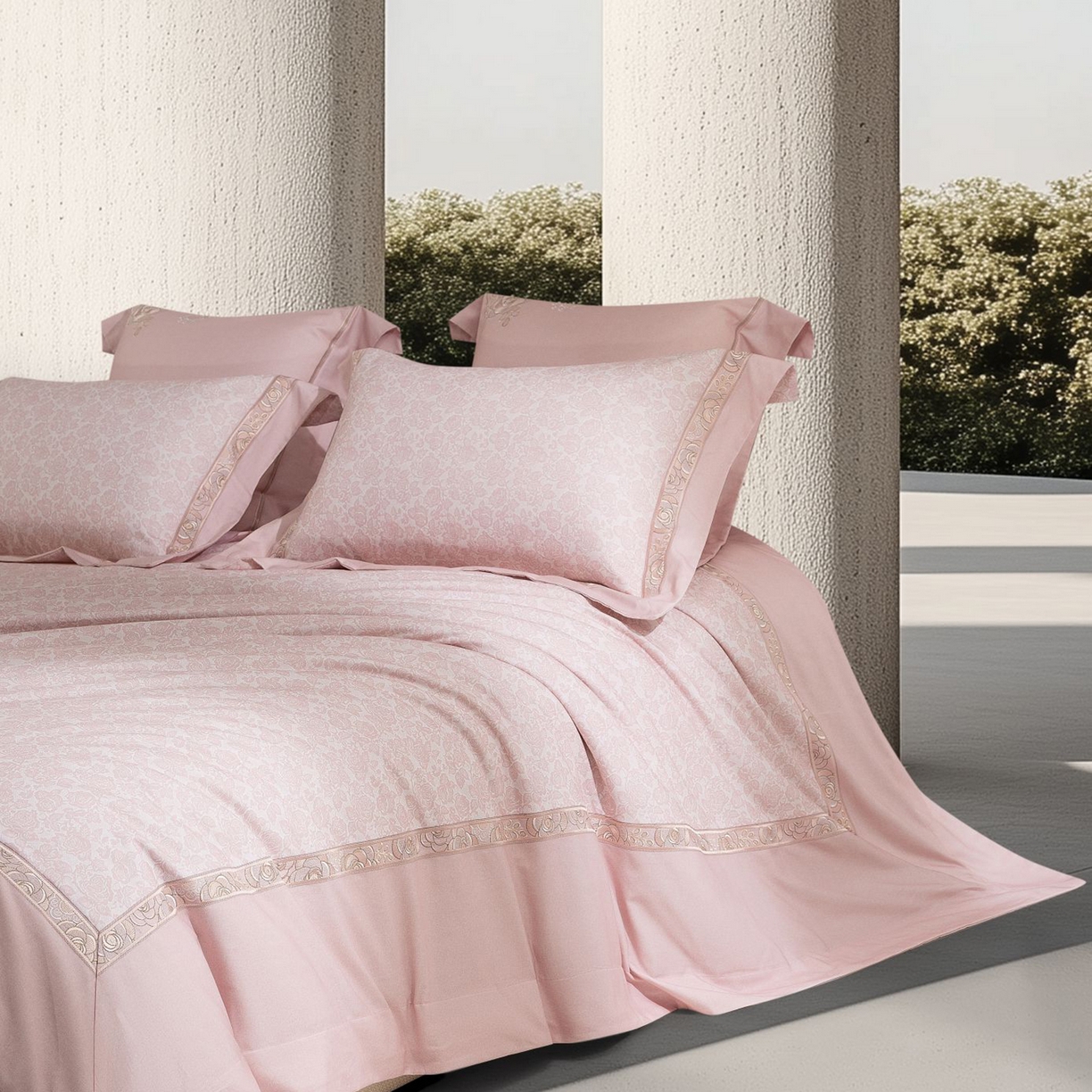 91家纺网 家纺一手货源 找家纺 高大尚婚庆馆 2025新款长绒棉磨毛四件套-玫瑰有约 玫瑰有约-樱花粉