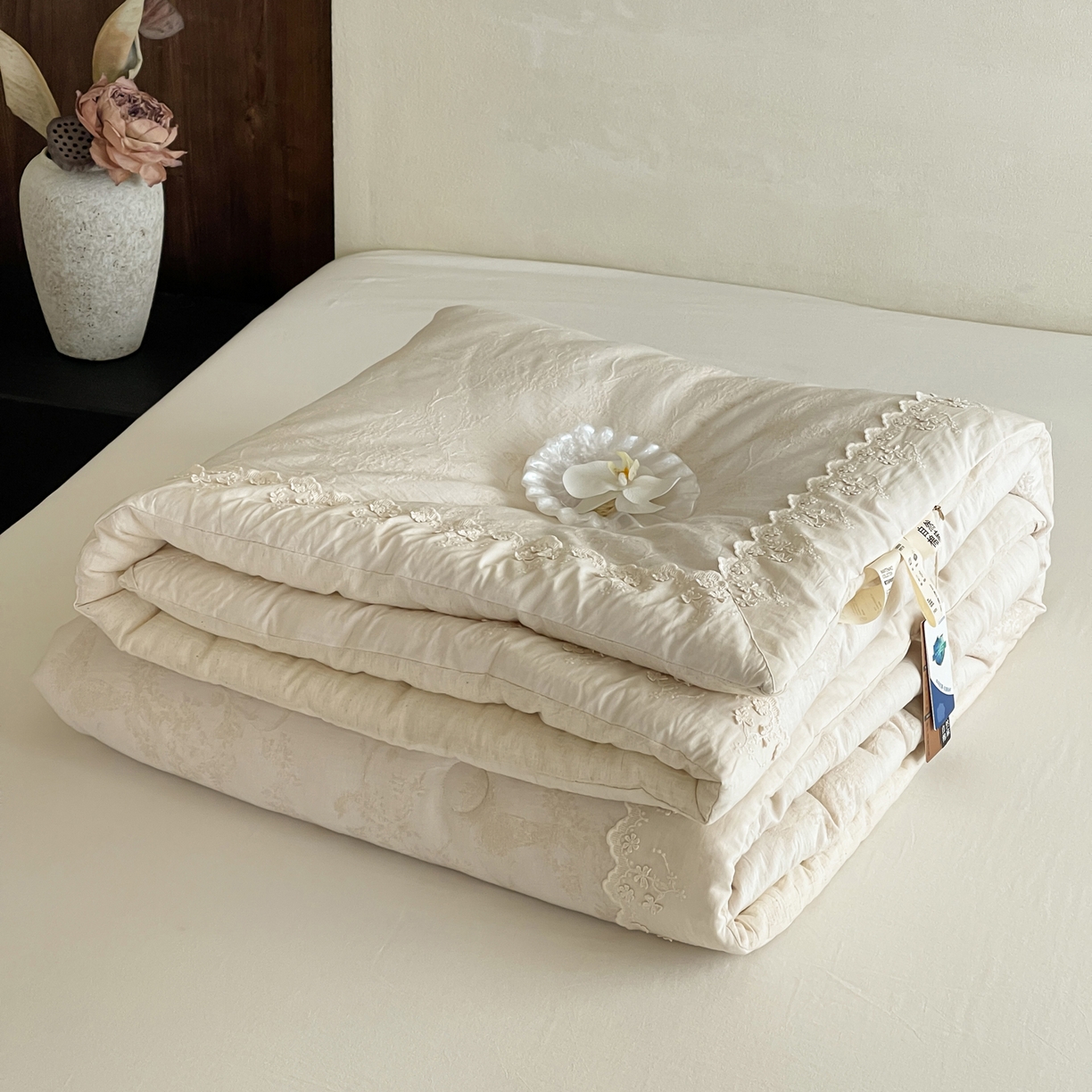 一加一 2025新款亲肤柔软棉麻大提花大豆抗菌被子被芯 花间对影