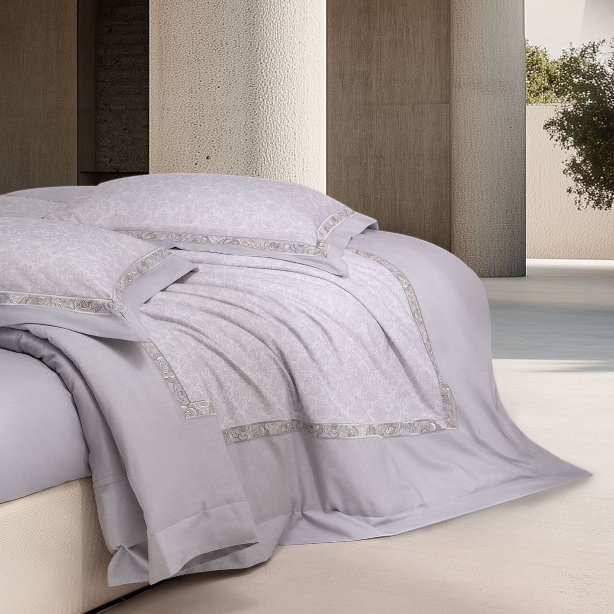 91家纺网 家纺一手货源 找家纺 高大尚婚庆馆 2025新款长绒棉磨毛四件套-玫瑰有约 玫瑰有约-绅士灰