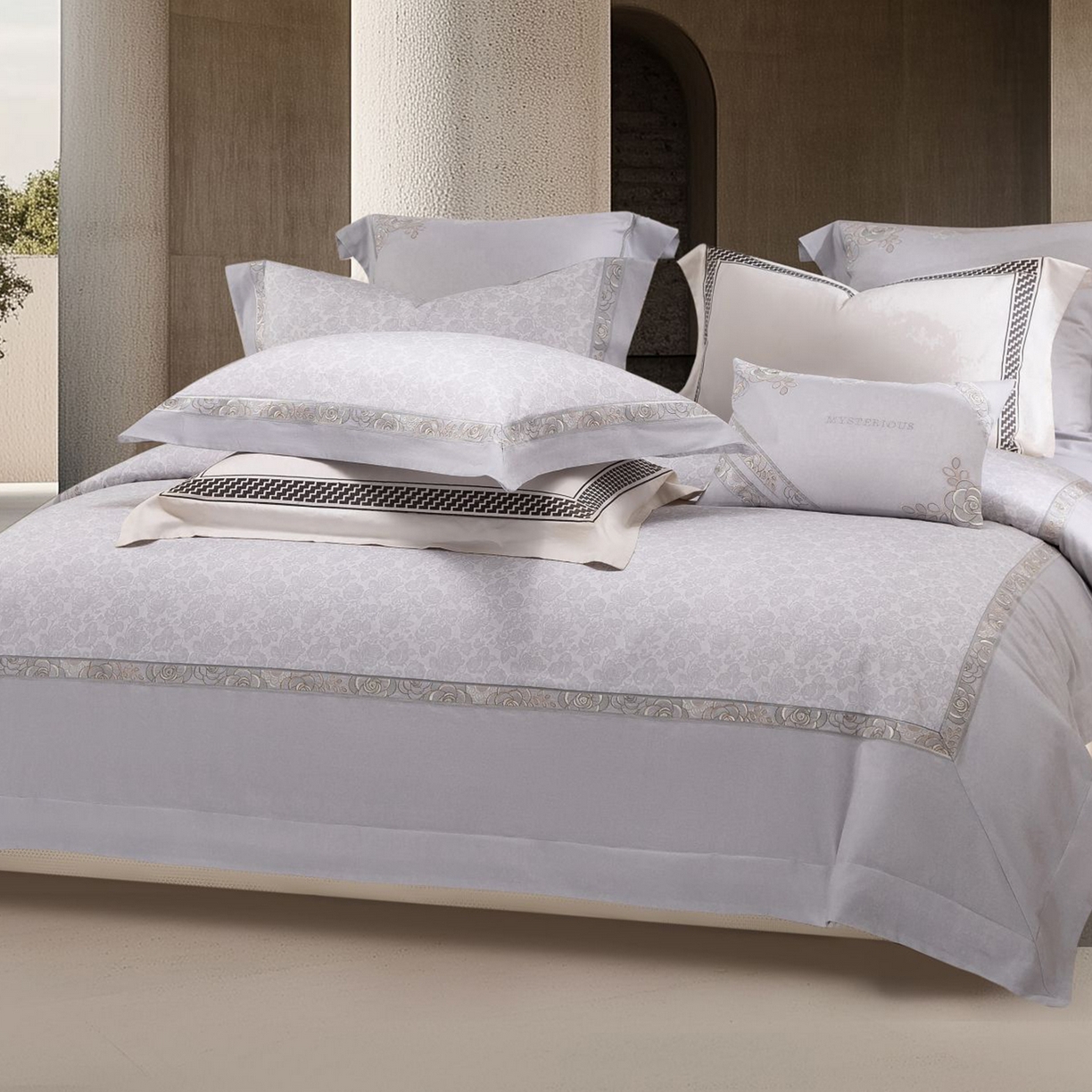 91家纺网 家纺一手货源 找家纺 高大尚婚庆馆 2025新款长绒棉磨毛四件套-玫瑰有约 玫瑰有约-绅士灰