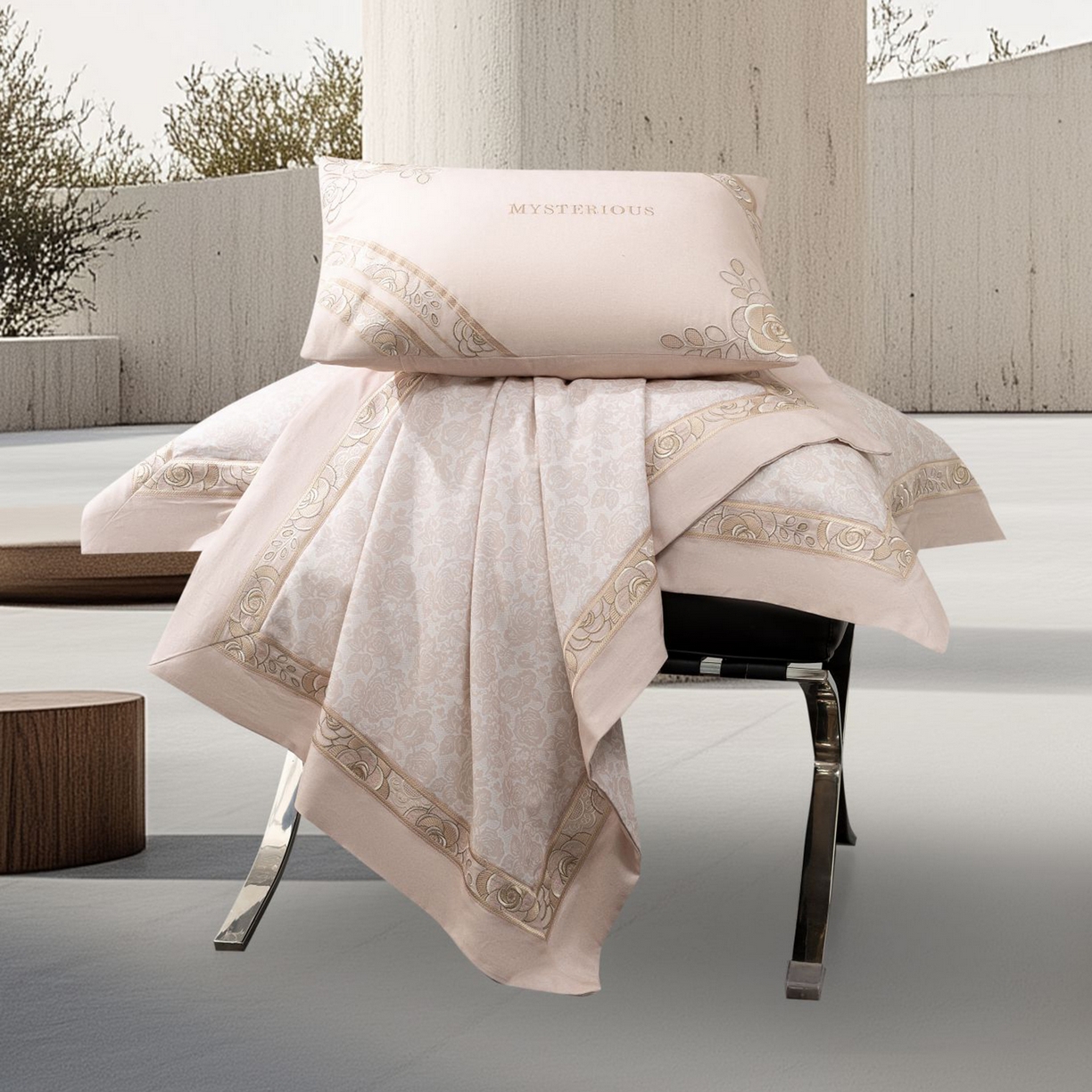 91家纺网 家纺一手货源 找家纺 高大尚婚庆馆 2025新款长绒棉磨毛四件套-玫瑰有约 玫瑰有约-卡其色