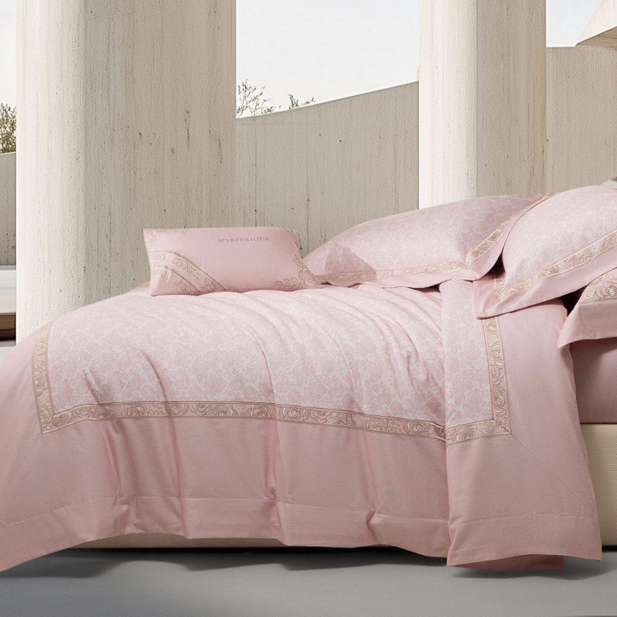 91家纺网 家纺一手货源 找家纺 高大尚婚庆馆 2025新款长绒棉磨毛四件套-玫瑰有约 玫瑰有约-樱花粉