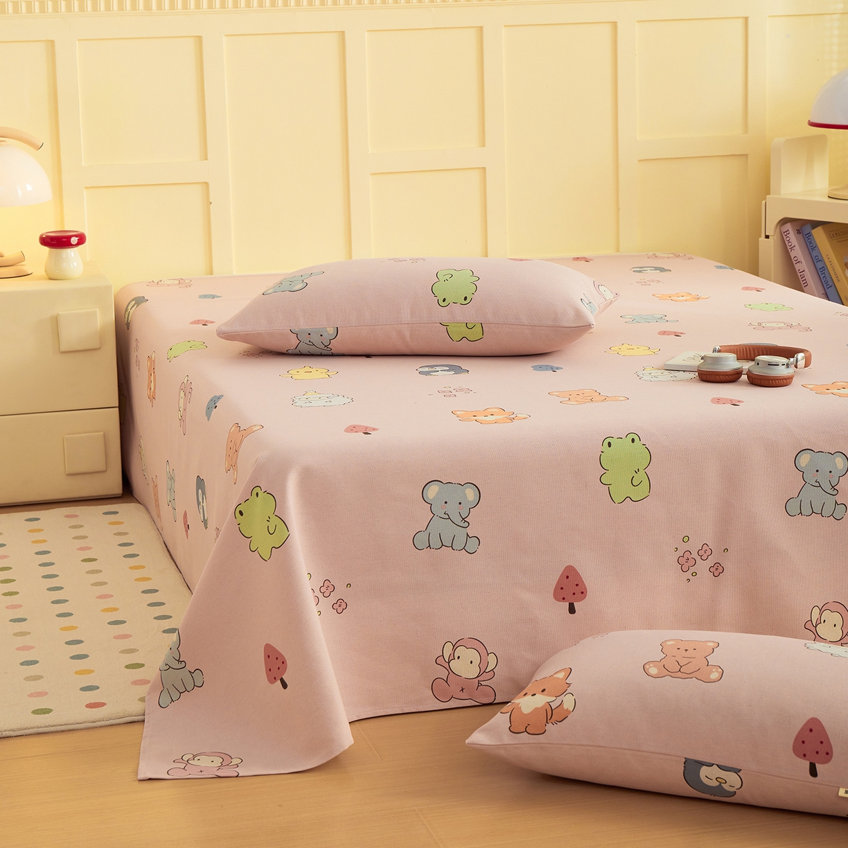 91家纺网 家纺一手货源 找家纺 青泽家纺 2025新款原棉标老粗布系列床单三件套 粉色乐园