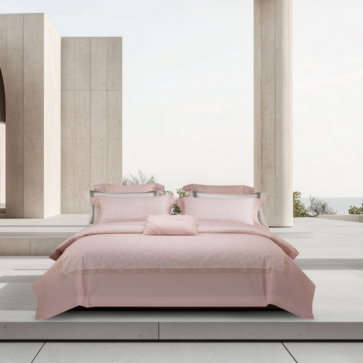 91家纺网 家纺一手货源 找家纺 高大尚婚庆馆 2025新款长绒棉磨毛四件套-玫瑰有约 玫瑰有约-樱花粉