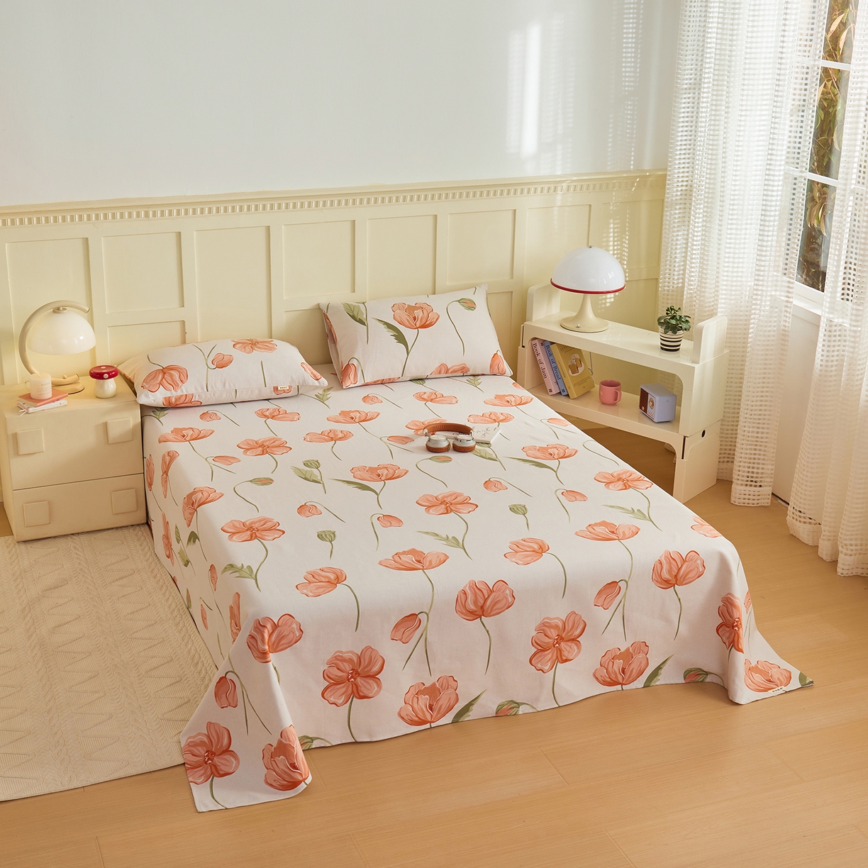 91家纺网 家纺一手货源 找家纺 青泽家纺 2025新款原棉标老粗布系列床单三件套 赫本