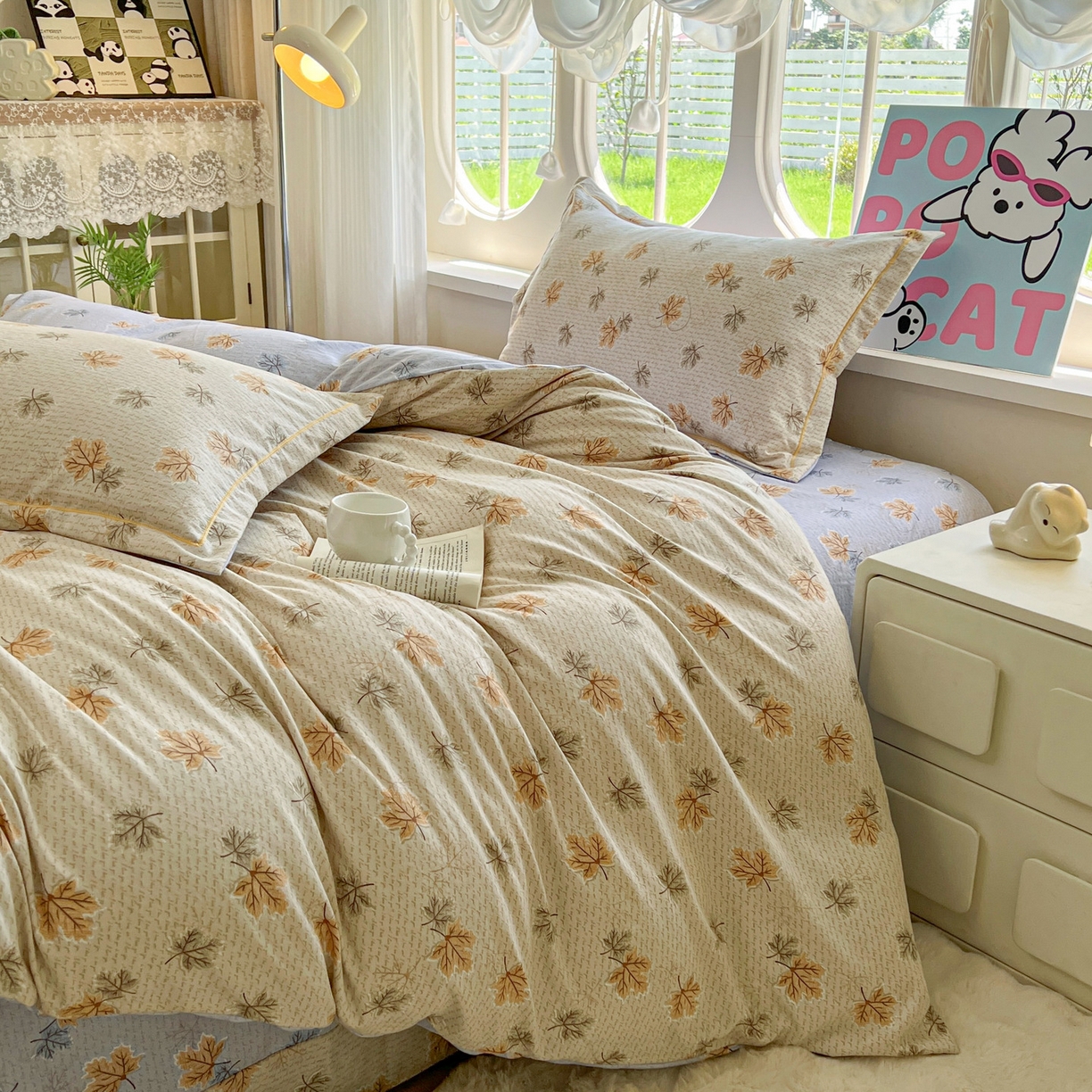 91家纺网 家纺一手货源 找家纺 韩后家纺 2025新款水洗棉印花系列四件套 秋洛-咖