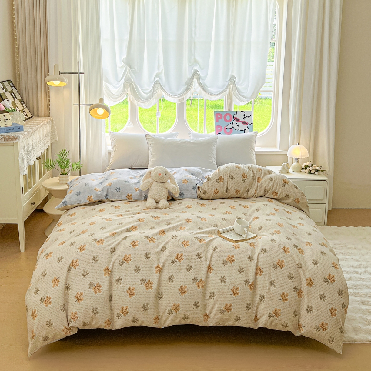 91家纺网 家纺一手货源 找家纺 韩后家纺 2025新款水洗棉印花系列四件套 秋洛-咖