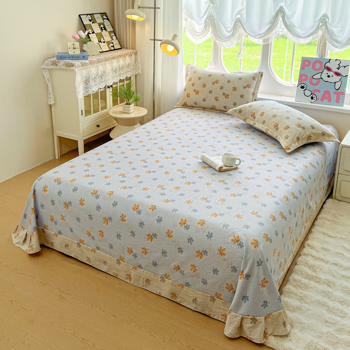 91家纺网 家纺一手货源 找家纺 韩后家纺 2025新款水洗棉印花系列四件套 秋洛-咖